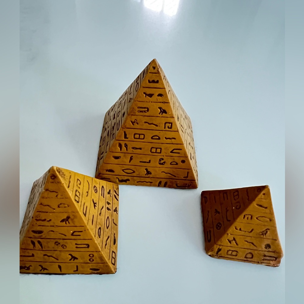 Egyptian pyramids hieroglyphs Miniature 3D Sculpture hand carved Set of 3